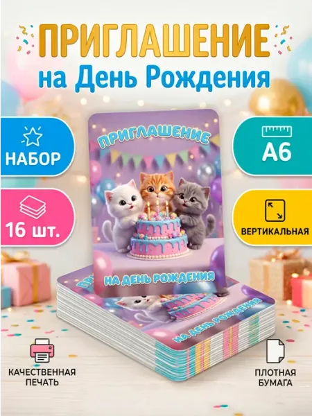 StickerHouse Natali Pank Пригласительные на день рождения котики