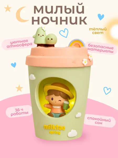 Милые подарки Ночник-кружка детский, светильник с окошком для малыша