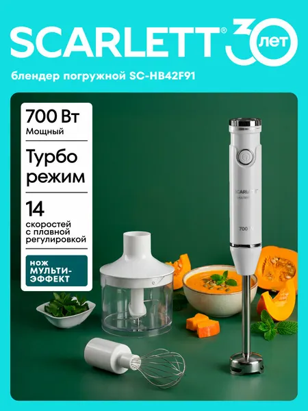 Погружной блендер SCARLETT, SC-HB42F91, 700 Вт, 14 скоростей , погружная часть сталь