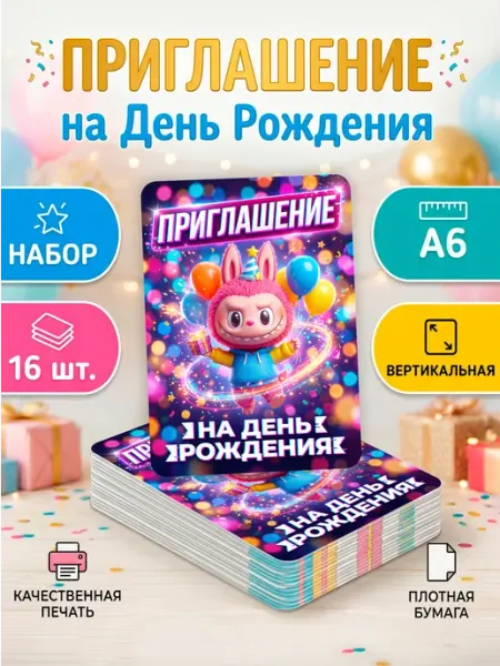 StickerHouse Natali Pank Пригласительные на день рождения Лабубу Labubu