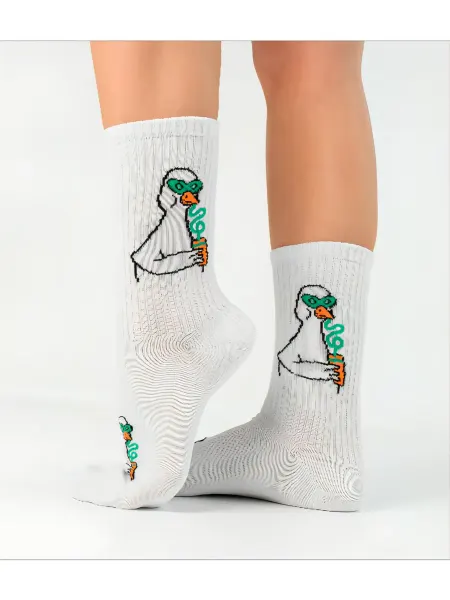MarusyaSocks Носки белые с принтом гусь