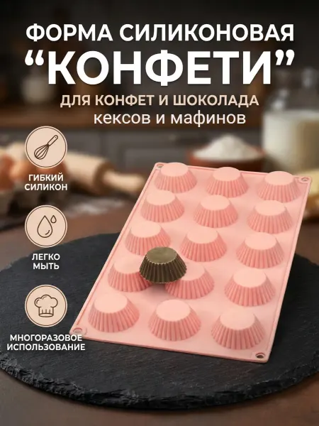 Форма для выпечки Кекс рифлёный 27*28*40мм 15в1, силикон