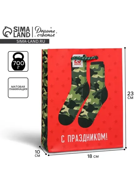 ПМДК Подарочный пакет ламинированный "С 23 февраля" 18х23х10 см