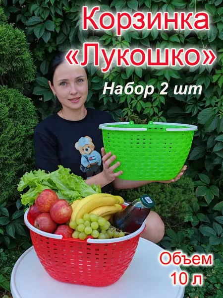 ФИРМА БРИГ Корзина пластиковая с ручками "Лукошко" набор 2штуки