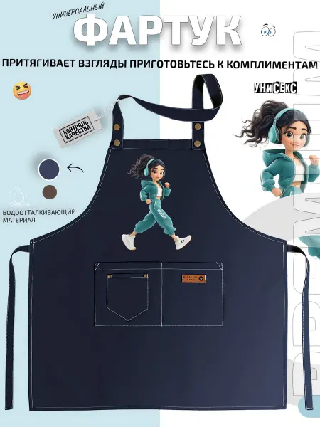 FashionJeans Фартук девушка в наушниках и костюме adidas