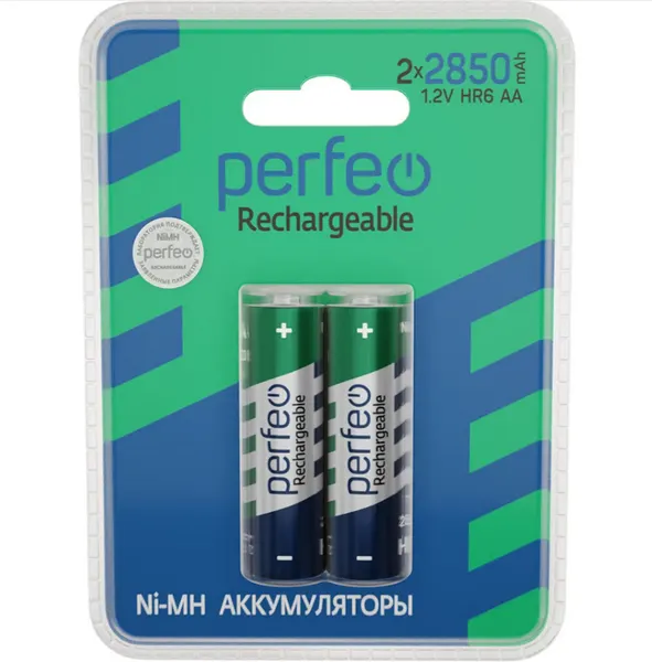Батарейки аккумуляторные AA Perfeo Ni-Mh, HR6 2850mAh на пластиковом блистере, 2шт, 1.2V