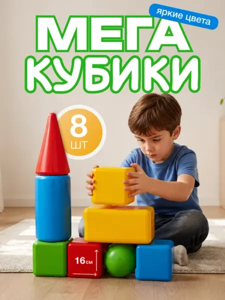 ЮГ-пласт Кубики пластиковые развивающие в наборе 8 элементов