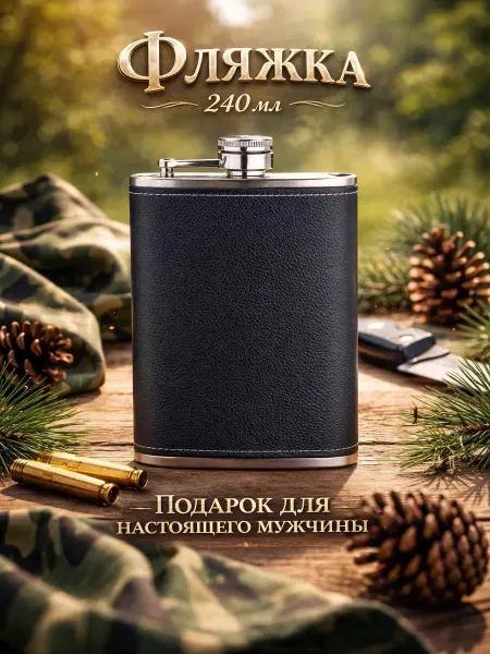Мастер К Фляжка 240 мл подарочная, 8 oz, нержавеющая сталь