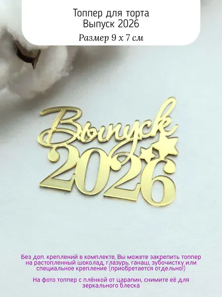 Topper Family Топпер для торта Выпуск 2026 в школу, колледж, университет
