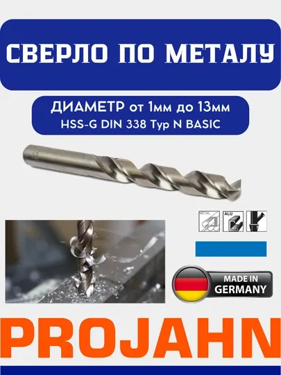 Сверло по металлу PROJAHN HSS-G DIN 338 Typ N BASIC, 1 шт