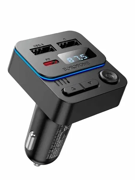 FM трансмиттер Bluetooth Borofone / FM модулятор автомобильный USB + TYPE-C / быстрая зарядка в машину