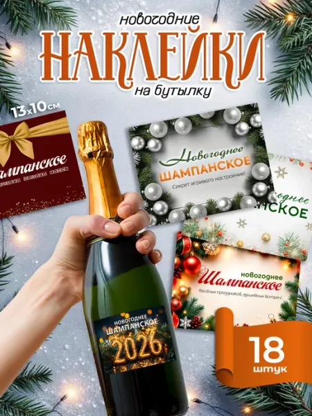MAJIVVI HOME Наклейки новогодние, на бутылки, шампанского