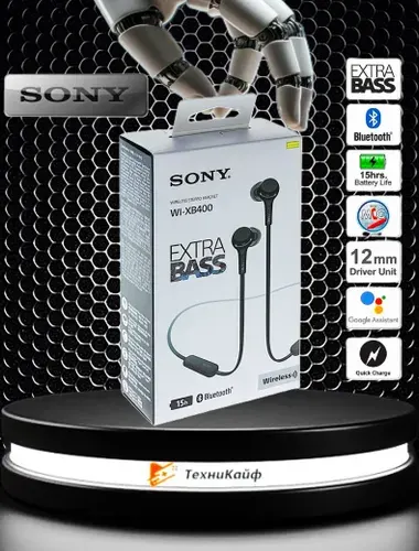 Sony Наушники беспроводные с микрофоном Sony WI-XB400, Bluetooth, USB Type-C, черный, черно-серый