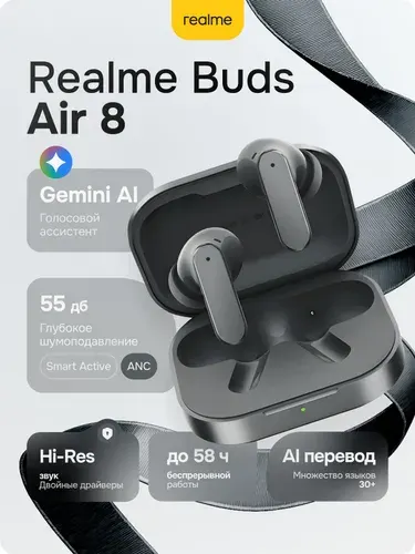 Наушники беспроводные realme Buds Air 8 TWS, золотой, Bluetooth, с микрофоном (глобальная версия)