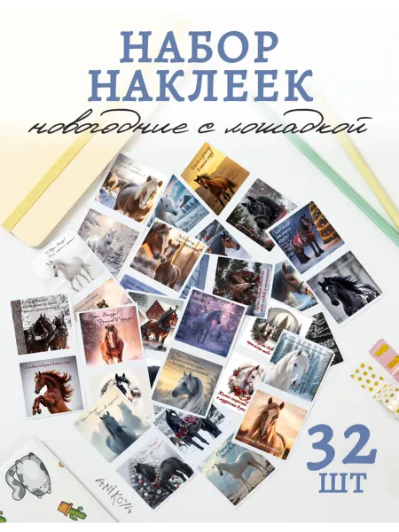 AniKoya Наклейки новогодние с лошадкой 32 шт