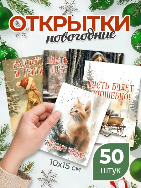 MAJIVVI HOME Открытки новогодние ретро, 10х15