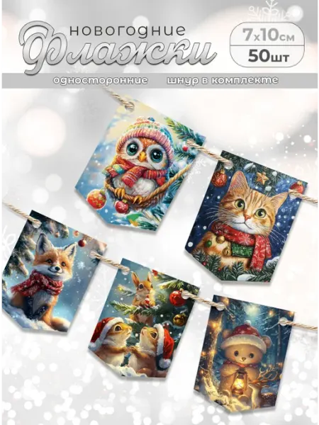 StickerHouse Natali Pank Флажки новогодние, гирлянда на елку, Новый год 2026, ретро