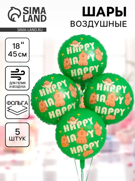 MirRena Фольгированные воздушные шары Капибары Happy Birthday