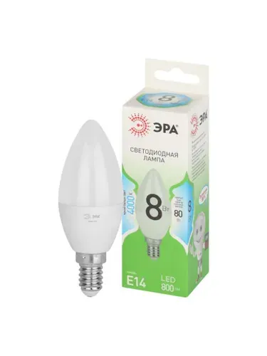 Лампочка светодиодная ЭРА GREEN LINE Б0067100 LED B35-8W-840-E14 GL E14 8 Вт свеча яркий белый свет