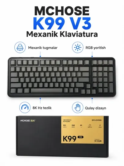 Механическая клавиатура MCHOSE K99 V3, RGB-подсветка, высокая 8 кГц, для ПК и геймеров