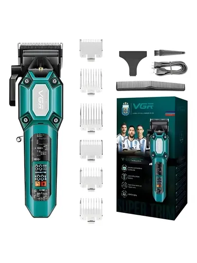 VGR Trim триммер,машинка для стрижки волос и бороды, LED дисплей, USB, 8 насадок