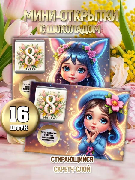 Lullaby Мини-открытки с шоколадом с 8 марта девочкам