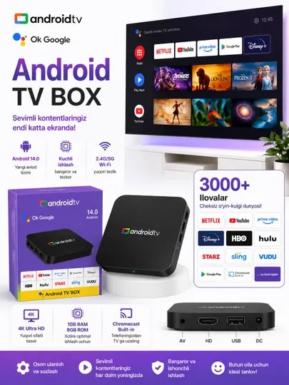 Смарт ТВ приставка P4M Mini TV+ Android 14.0, TV Box 4K Ultra HD медиаплеер