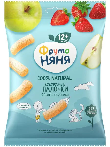 Палочки кукурузные ФрутоНяня яблоко клубника с 12 мес, 20 г