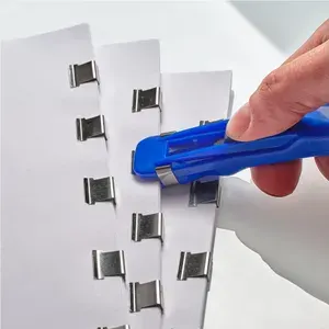 Устройство скрепления бумаги (степлер) Skrepochnik, синее + 8 зажимов (клипс)