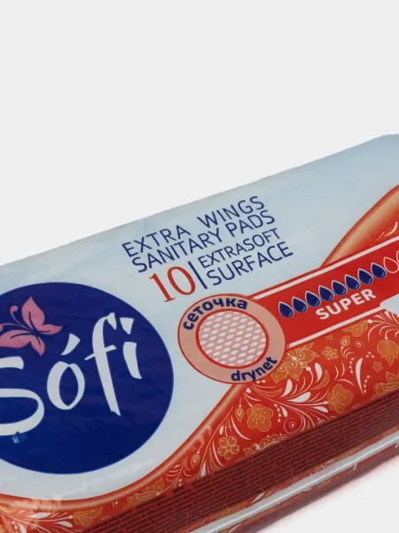 Женские гигиенические прокладки с крылышками сеточка 8 капель Super "SOFI" Soft, 10 шт