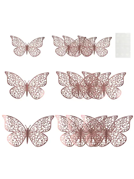 Дон Баллон Наклейки Ажурные бабочки, Розовое Золото 8-12 см*4 шт, 12 шт