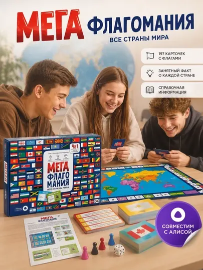 Мега Флагомания настольная игра, флаги стран мира и викторина 8+