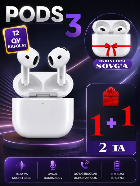 Беспроводные Bluetooth наушники Pods 3, AirPods Pro 3 сенсорный управление, Ios и Android 1+1