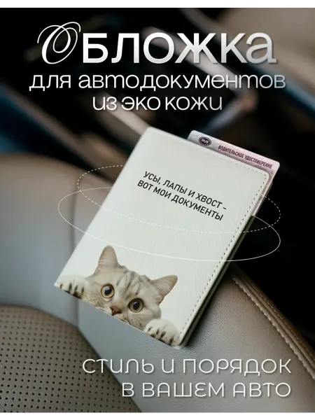 AniKoya Прикольная обложка для автодокументов с котиком из экокожи