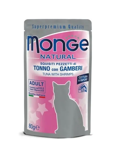 Влажный корм Monge Cat Natural тунец креветки курица 80 грамм