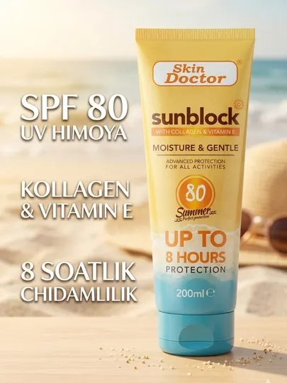 Солнцезащитный крем Skin Doctor Sunblock SPF 80, с коллагеном и витамином Е, 200 мл