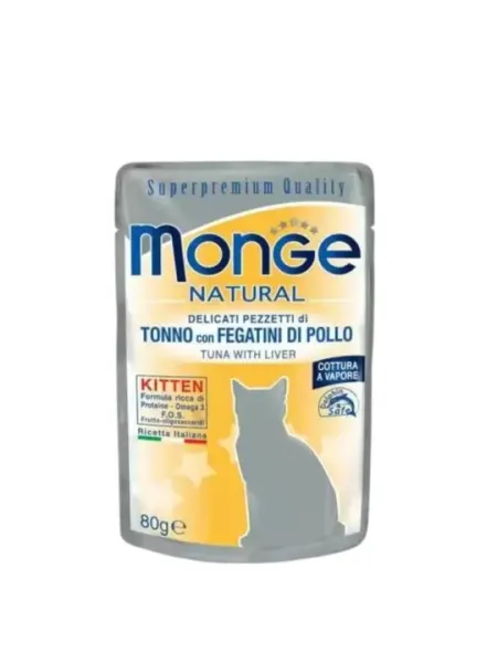 Влажный корм для котят Monge Natural Kitten тунец с печенью, 80 г