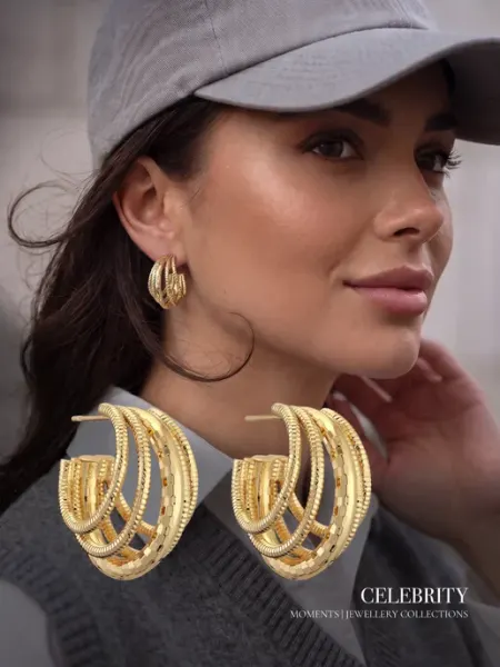 CELEBRITY ACCESSORIES Серьги бижутерия объемные большие пусеты под золото