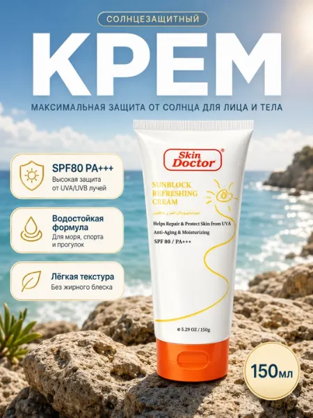 SKIN DR. Солнцезащитный крем SPF 80 PA+++, водостойкий, защита от солнца