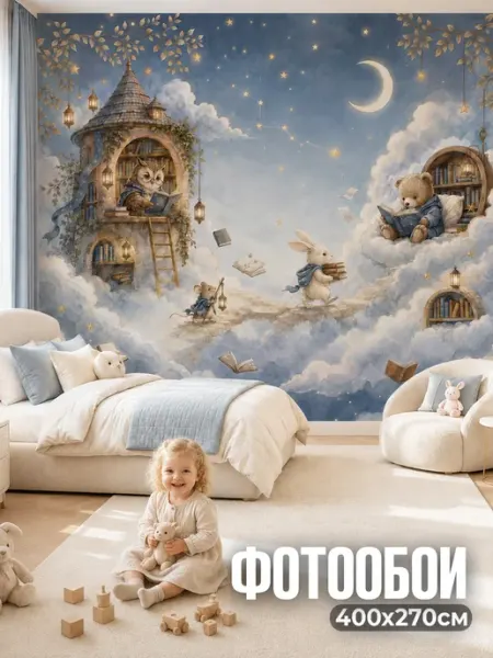 AuRoom Фотообои Фотообои детские 400х270 флизелиновые "Лунная библиотека"