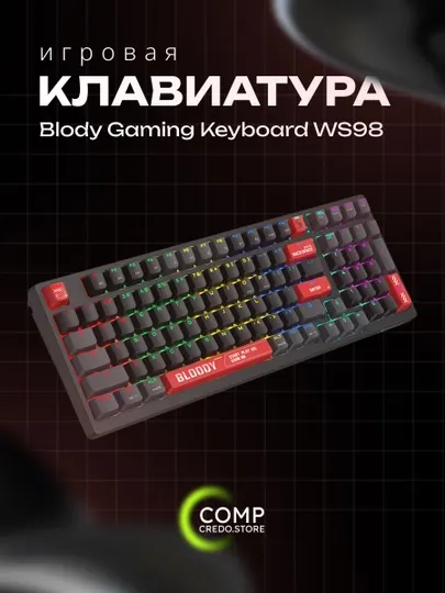 Bloody WS98 NARAKA – 98-клавишная 80% RGB игровая клавиатура, переключатели RED+, USB