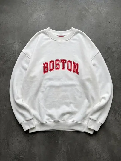 Толстовка Boston oversize для мужчин и женщин, плотный флис, 80% хлопок