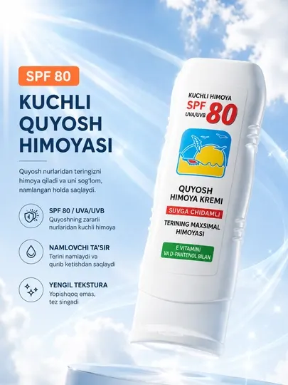 Солнцезащитный крем, увлажняющий крем, крем для загара, SPF 80+, PA+++, 125 мл