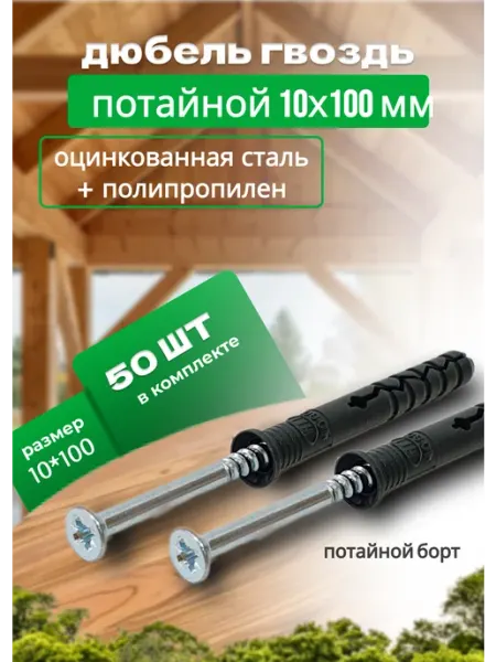 Bilti Дюбель-гвоздь с потайным бортиком 10х100мм, 50 штук