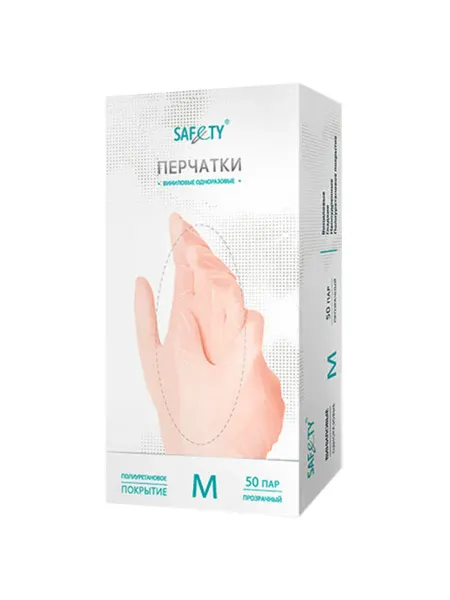 Saf&ty Смотровые перчатки виниловые, размер M, средний
