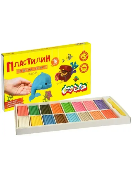 КАЛЯКА-МАЛЯКА Пластилин 16 цветов, 240 гр, мягкий со стеком, ПКМ16-П