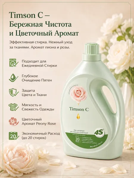 Гель для стирки Timson "Роза-Помело", ароматизированный, для всех типов тканей, 3л
