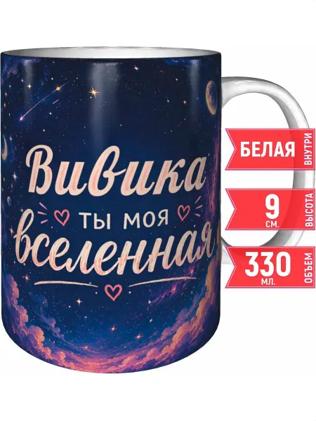 Grand cadeaux Кружка Вивика ты моя вселенная - внутри и ручка чёрная