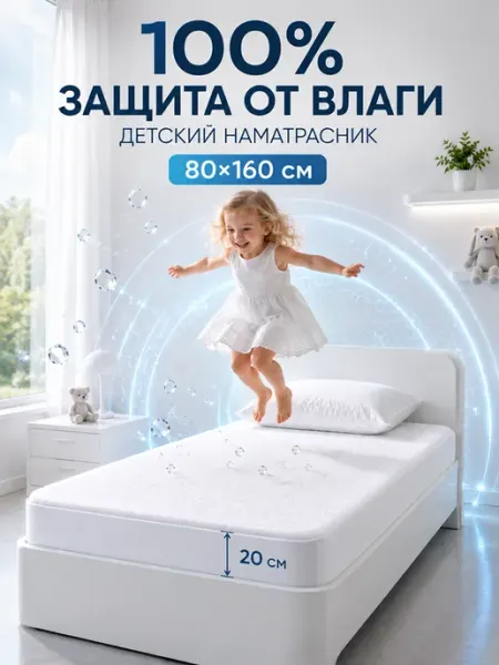 SalvaHome Наматрасник 80х160 см непромокаемый на резинке с бортами