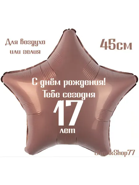 SharikShop77 Шар звезда какао 45см С ДР! Тебе сегодня 17 лет
